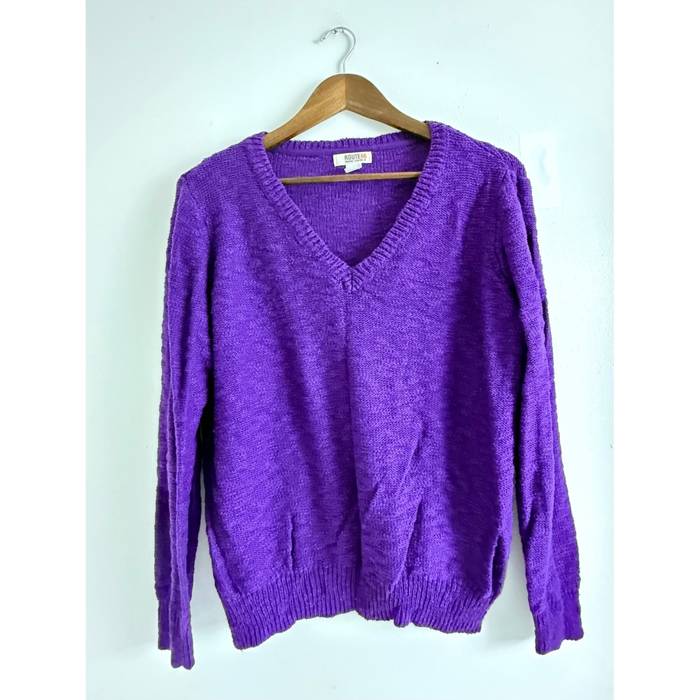 Route 66 Womens Purple V-Neck Cotton Blend Knit Pullover Sweater XL